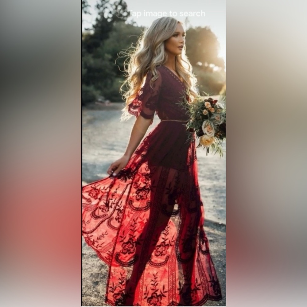 🌺🌺Maroon Lace Maxi Wide Leg Romper🌺🌺 - Picture 4 of 9
